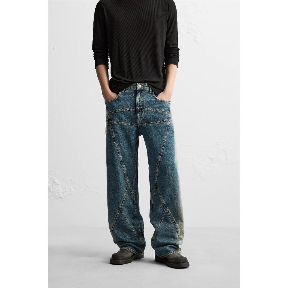 NWT ZARA Straight Fit Seam Jeans Size 30 Fits 31 Blue REF. 6688/324/400